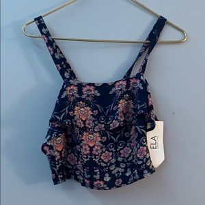 Blue Floral Cropped Top